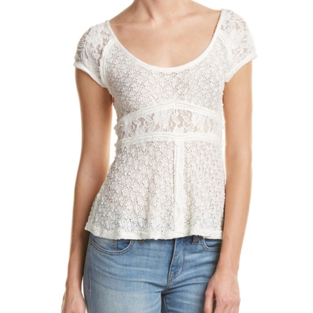 Free People Besties Lace Top in Ivory - Size XS